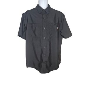 Men's Short Sleeve Utility Button Up Shirt Black Ripstop Gorpcore Size L